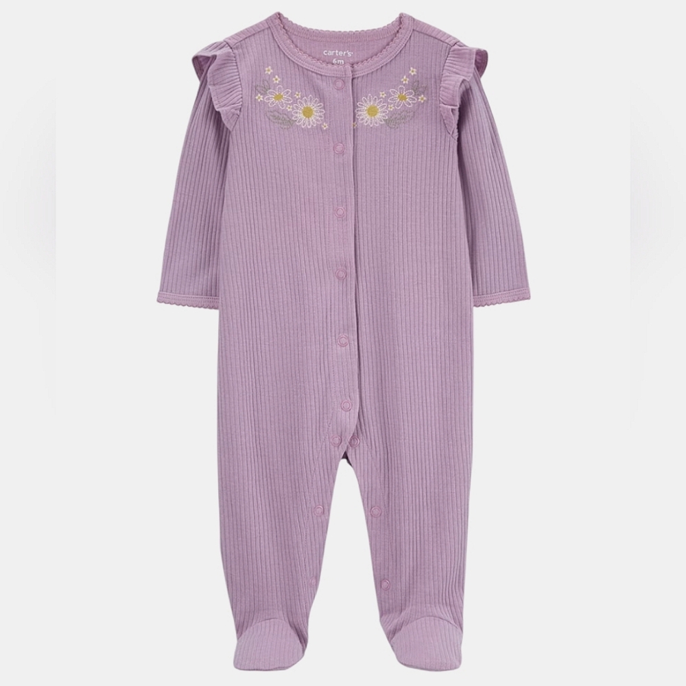 Carter's Thermal Lavender Baby Onesie with Floral Embroidery Size 6 Months